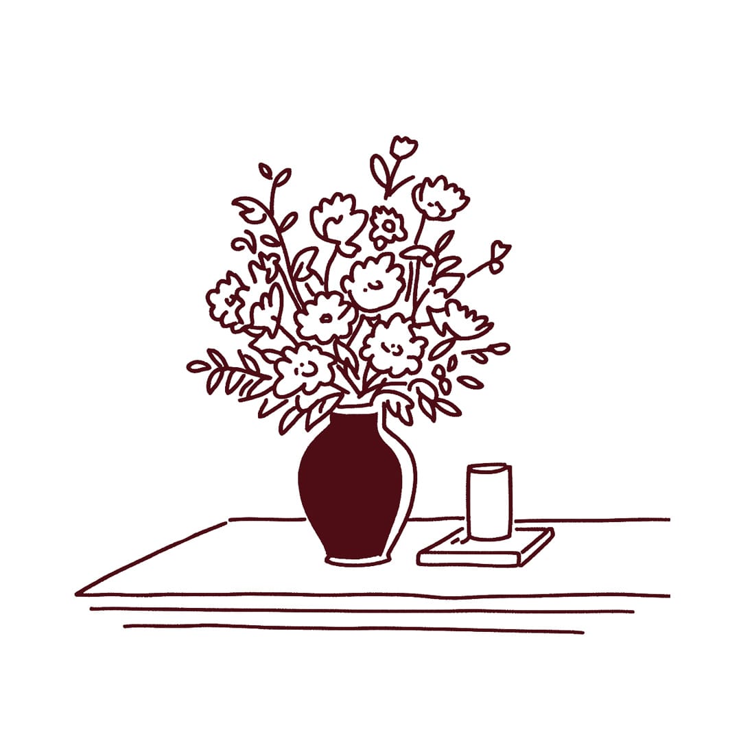 art, drawing, flower, plant, furniture, table